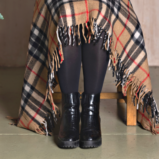 Wool Tartan Knee Blanket - 36'' x 59'' - Camel Thomson