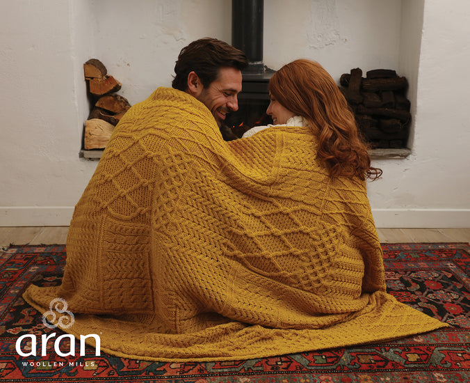 Merino Wool Patchwork Knit Blanket/Throw by Aran Mills - 5 Colours