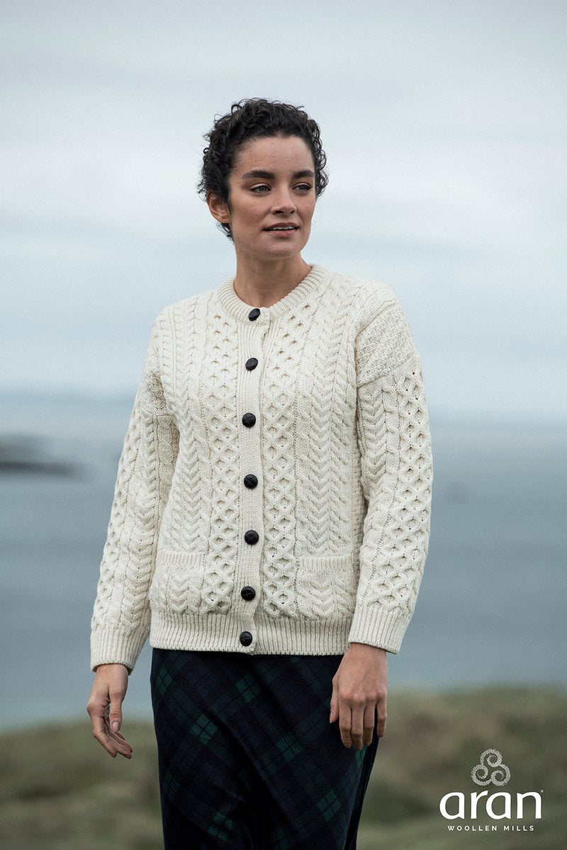 Women's  Merino Wool Classic Button Cardigan by Aran Mills