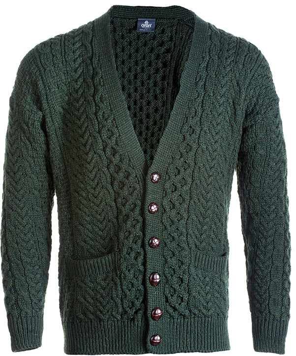 Mens Merino Wool V-Neck Button Cardigan by Aran Mills - 4 Colours