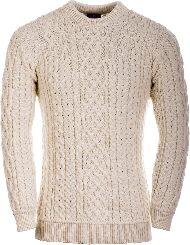 Aran Woollen Mills Merino Wool Honeycomb Knit Crew Neck Sweater | Irish Fisherman Pullover | Made In Ireland