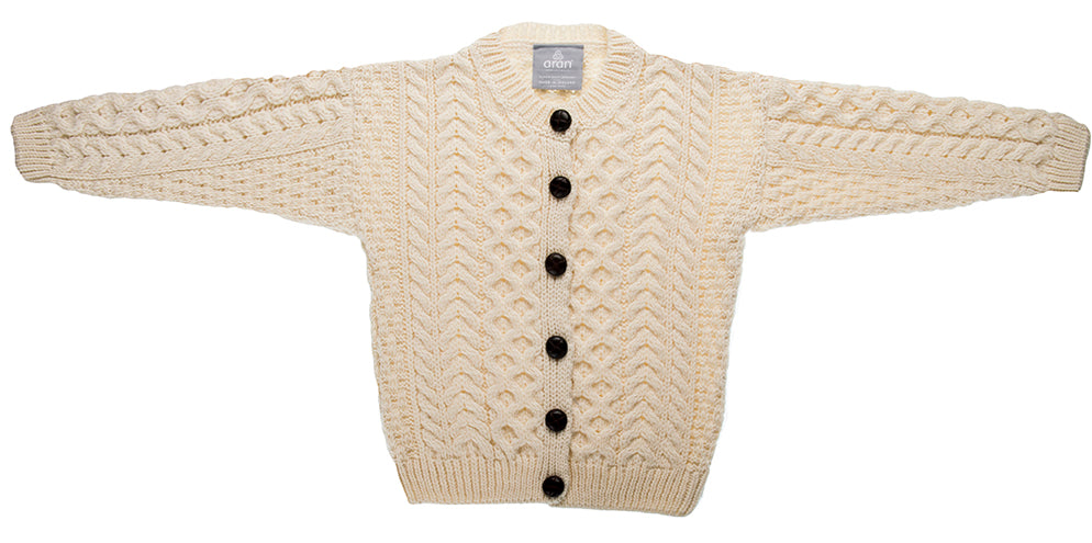 Childrens Supersoft Merino Wool 6 Button Cardigan by Aran Mills - Cream