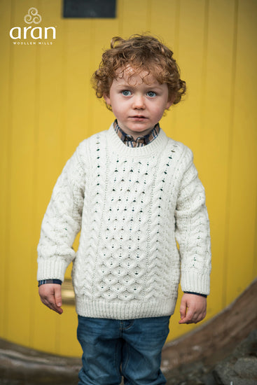 Childrens Supersoft Merino Wool Crew Neck Sweater by Aran Mills - Cream