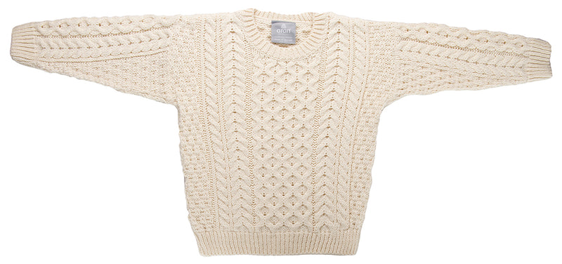 Childrens Supersoft Merino Wool Crew Neck Sweater by Aran Mills - Cream
