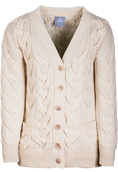 Women's Supersoft Merino Wool Chunky V-Neck Cable Cardigan by Aran Mills