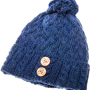 Ladies Supersoft Merino Button Detail Bobble Hat by Aran Mills - 5 Colours