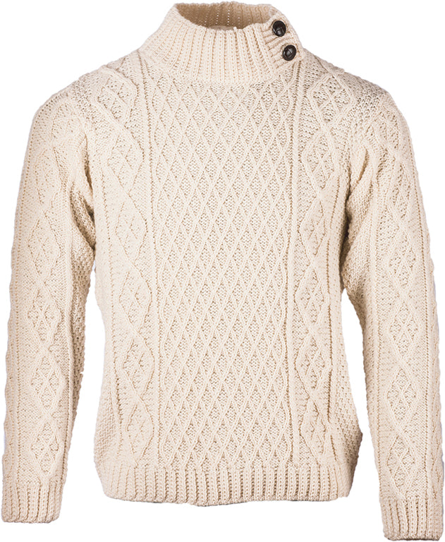 Men's Merino Wool Button Neck Jumper by Aran Mills - 3 Colours