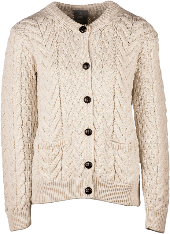 Women's Supersoft Merino Wool Cable Crew Cardigan by Aran Mills - 3 Colours