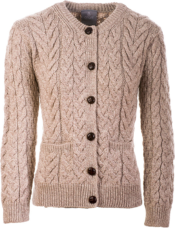 Women's Supersoft Merino Wool Cable Crew Cardigan by Aran Mills - 3 Colours