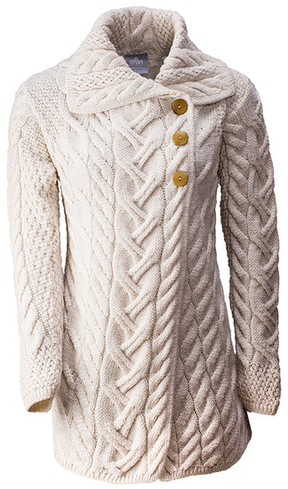 Women's 3 Button Long Supersoft Merino Wool Cardigan by Aran Mills