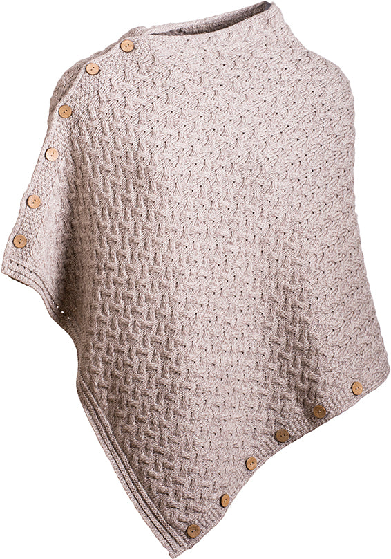Women's Supersoft Merino Wool Cable Knit Button Poncho by Aran Mills - 6 Colours