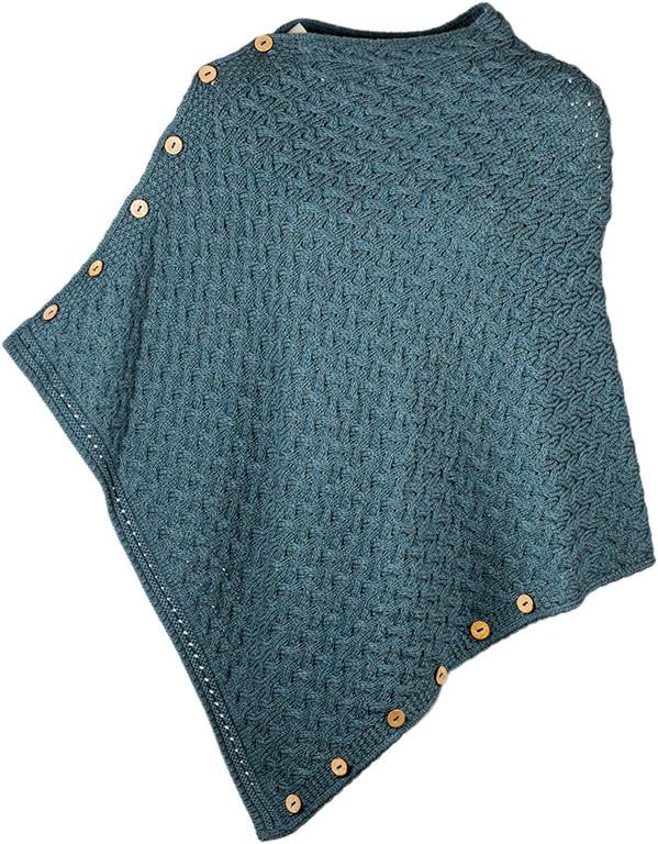 Women's Supersoft Merino Wool Cable Knit Button Poncho by Aran Mills - 6 Colours