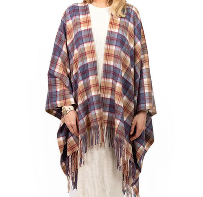 Ladies Tartan Cashmere Full Cape - Bannockbane Navy