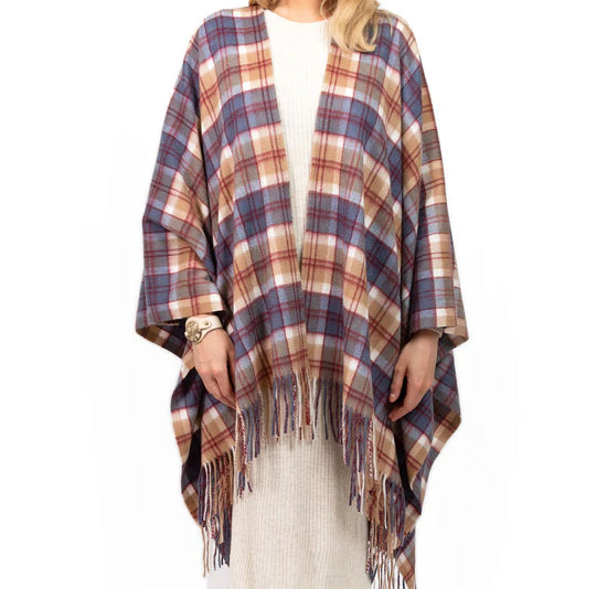 Ladies Tartan Cashmere Full Cape - Bannockbane Navy