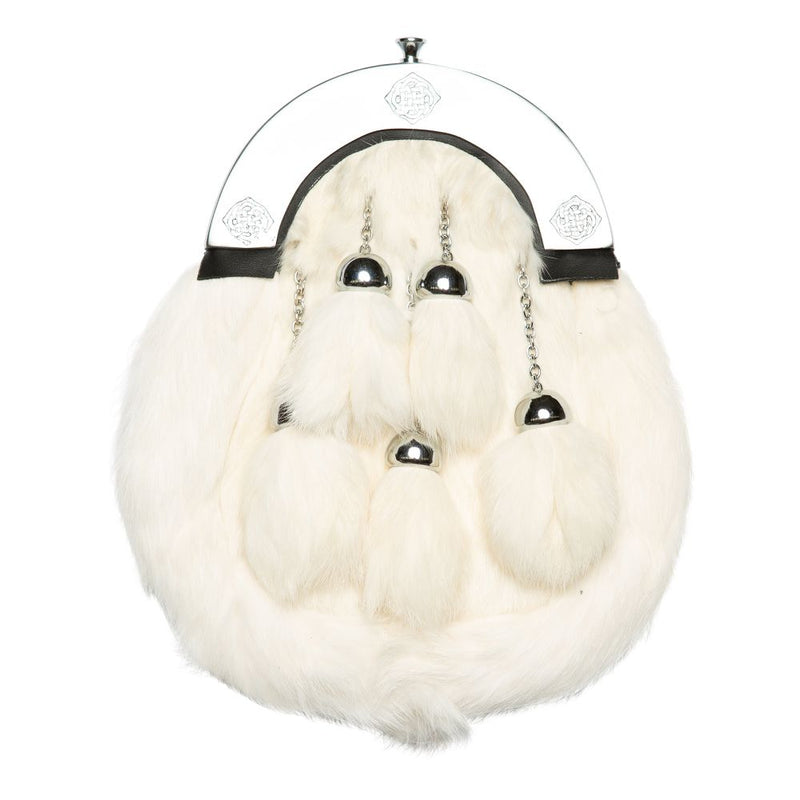 Matt Rose Design Cantle Sporran - White Rabbit Fur