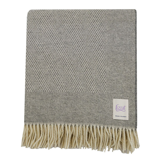 Scottish Made Diamond Border 100% Lambswool Throw by Lovat Mills - Pebble Grey