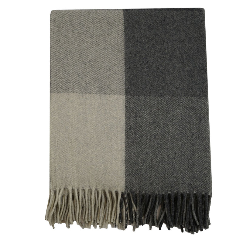 Wool Tartan Blanket - 60'' x 70'' - Herringbone Grey Check