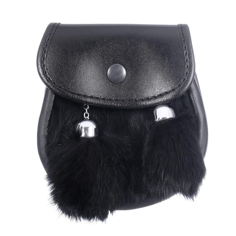 Children's Plain Semi Dress Black Rabbit Fur Sporran