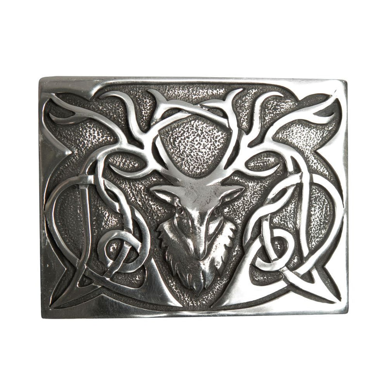 Pewter Highland Stag Belt Buckle - Polished Finish