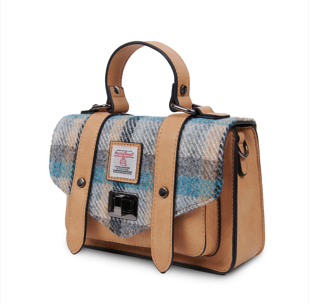 Harris Tweed SNOW PAW Blue-Chestnut Tartan Mini Satchel Snow Paw