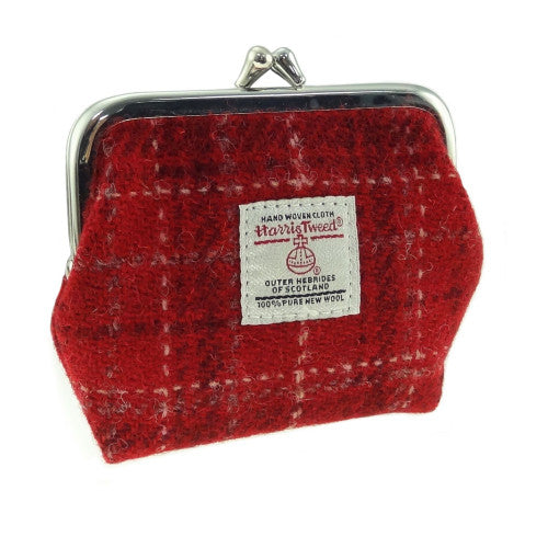 Harris Tweed Clasp Coin Purse - Eigg - Deep Red Check
