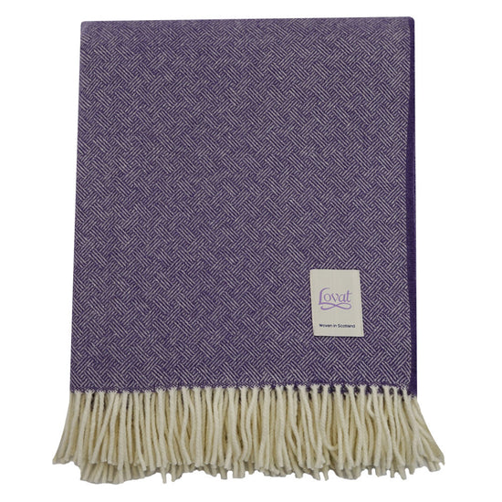 Scottish Made Hatch Pattern 100% Lambswool Throw by Lovat Mills - Heather Purple