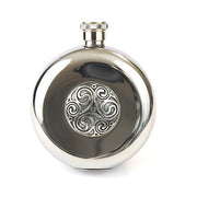 5oz Stainless Steel Hip Flask Set - Celtic Triskell - Polished/Matt Finish