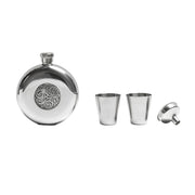 5oz Stainless Steel Hip Flask Set - Celtic Triskell - Polished/Matt Finish