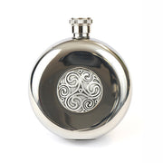 5oz Stainless Steel Hip Flask Set - Celtic Triskell - Polished/Matt Finish