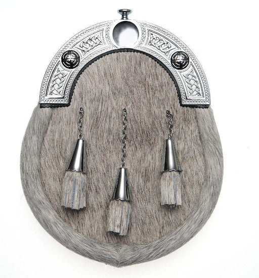 Full Dress Chrome Knot Cone Tassel Sporran - Natural Calfskin