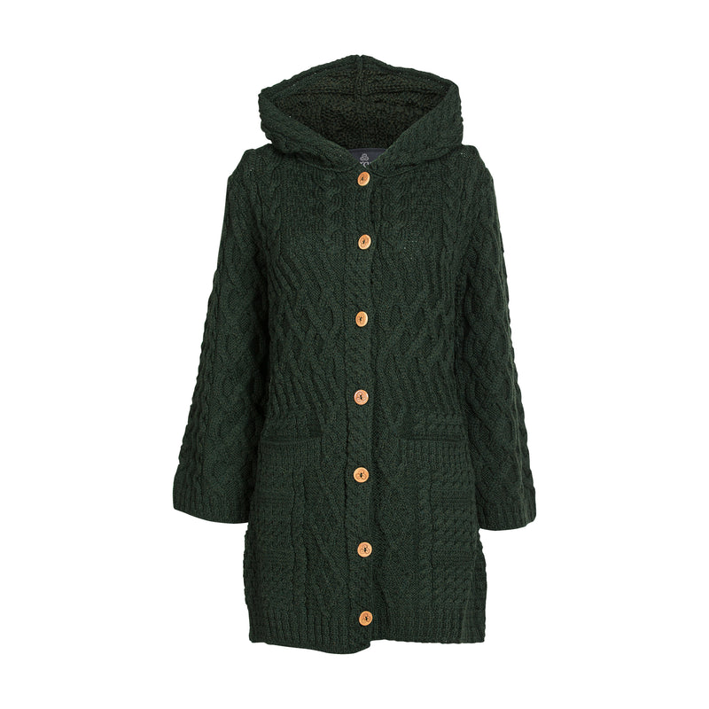 Women's Long Merino Wool Cardigan with Hood by Aran Mills
