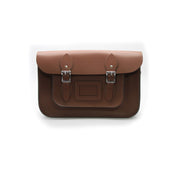 12.5 inch Real Leather Buckle Satchel Bag - Brown