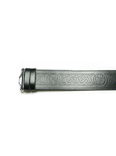 Celtic Thistle Embossed Kilt Belt - Black