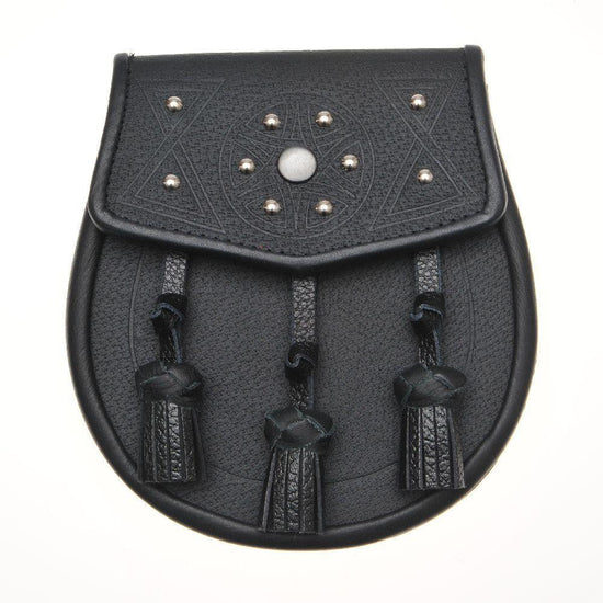 Circular Design Studded Black Leather Sporran