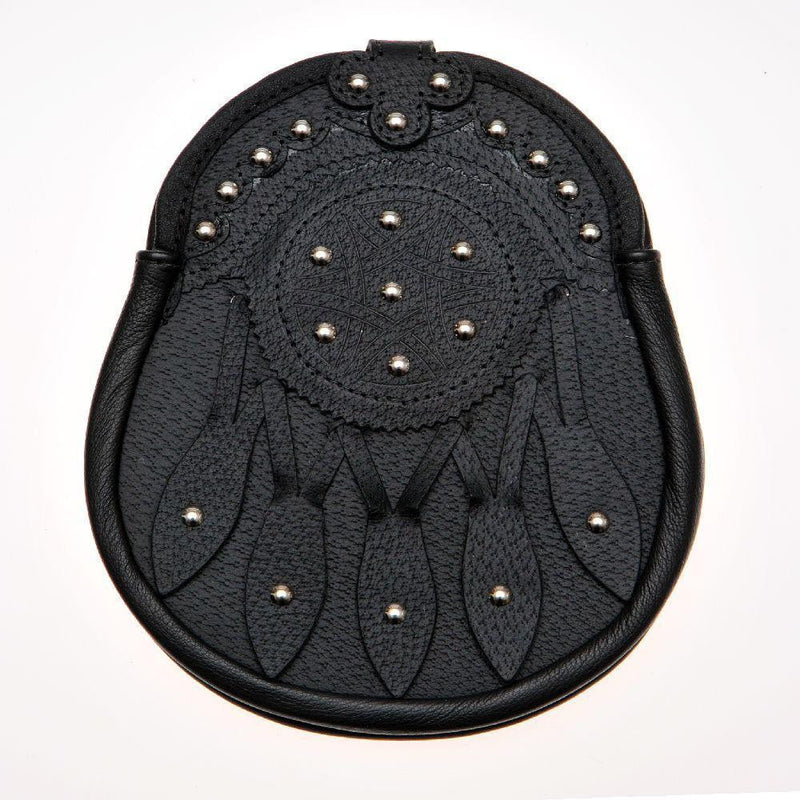Studded Targe Black Leather Sporran