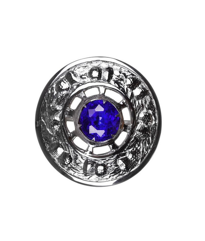 Thistle Design and Blue Stone Brooch - Chrome Finish