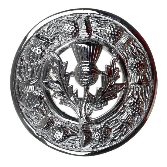 Thistle Design and Thistle Centre Brooch - Chrome Finish