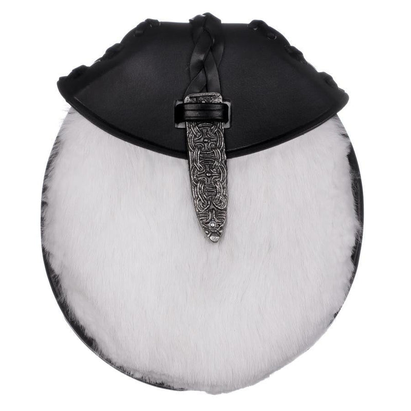 White Rabbit Fur Semi Dress Sporran with Celtic Pin Lock
