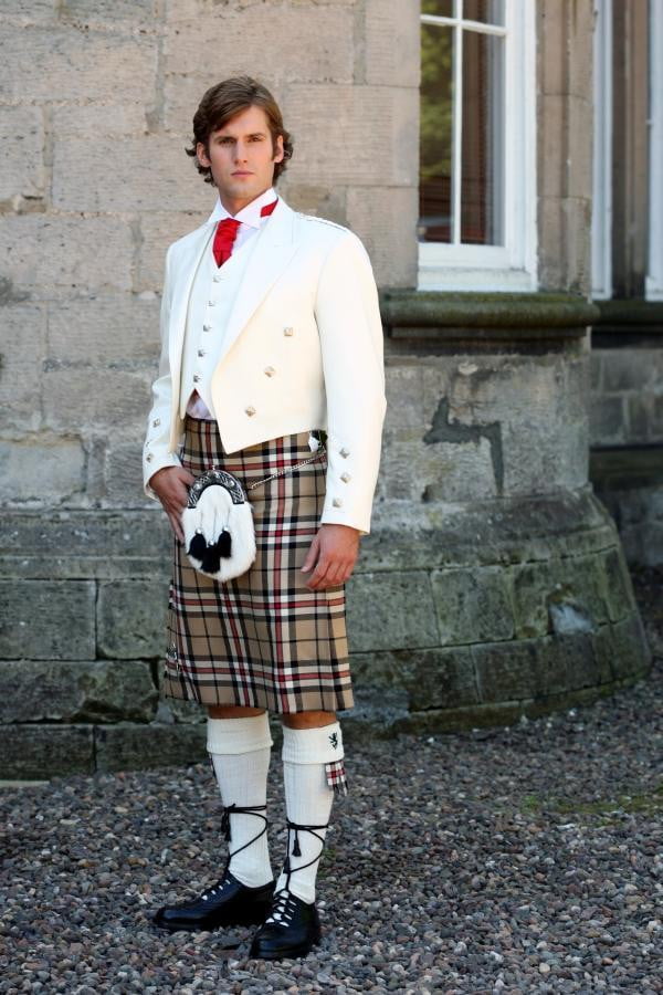 Ivory Prince Charlie Jacket with 5 Button Vest, Scottish Made