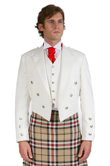 Ivory Prince Charlie Jacket with 5 Button Vest, Scottish Made