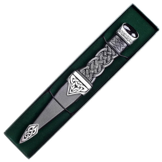 Dress Sgian Dubh - Celtic Knot Design - Chrome Finish - Stone Top