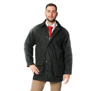 Mens Cotton Wax Padded Jacket - Olive Green