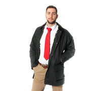 Mens Cotton Wax Padded Jacket - Olive Green