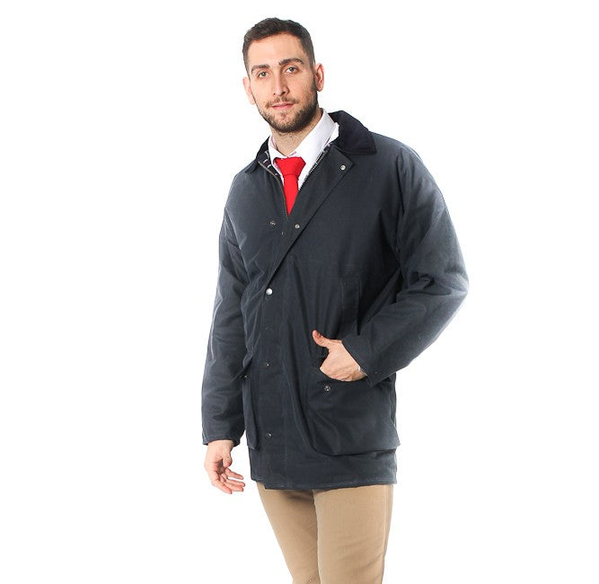 Mens Cotton Wax Padded Jacket - Navy