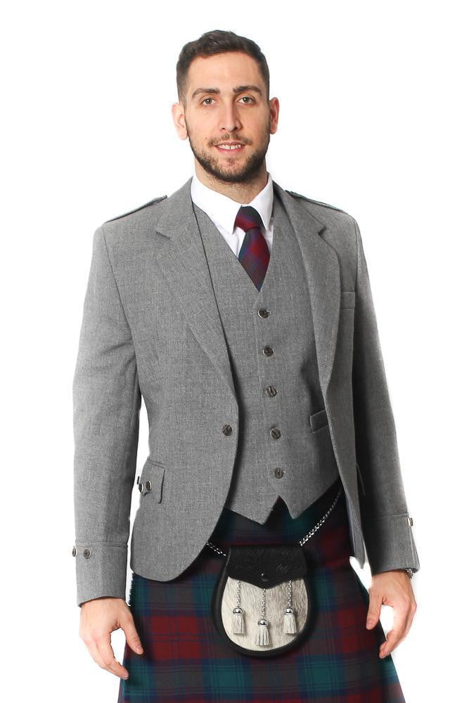 Tweed Argyle Jacket and 5 Button Vest - Light Grey Tweed | Scotland Kilt Co