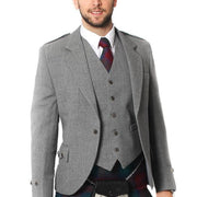 Tweed Argyle Jacket and 5 Button Vest - Light Grey Tweed