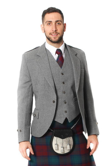 Tweed Argyle Jacket and 5 Button Vest - Light Grey Tweed