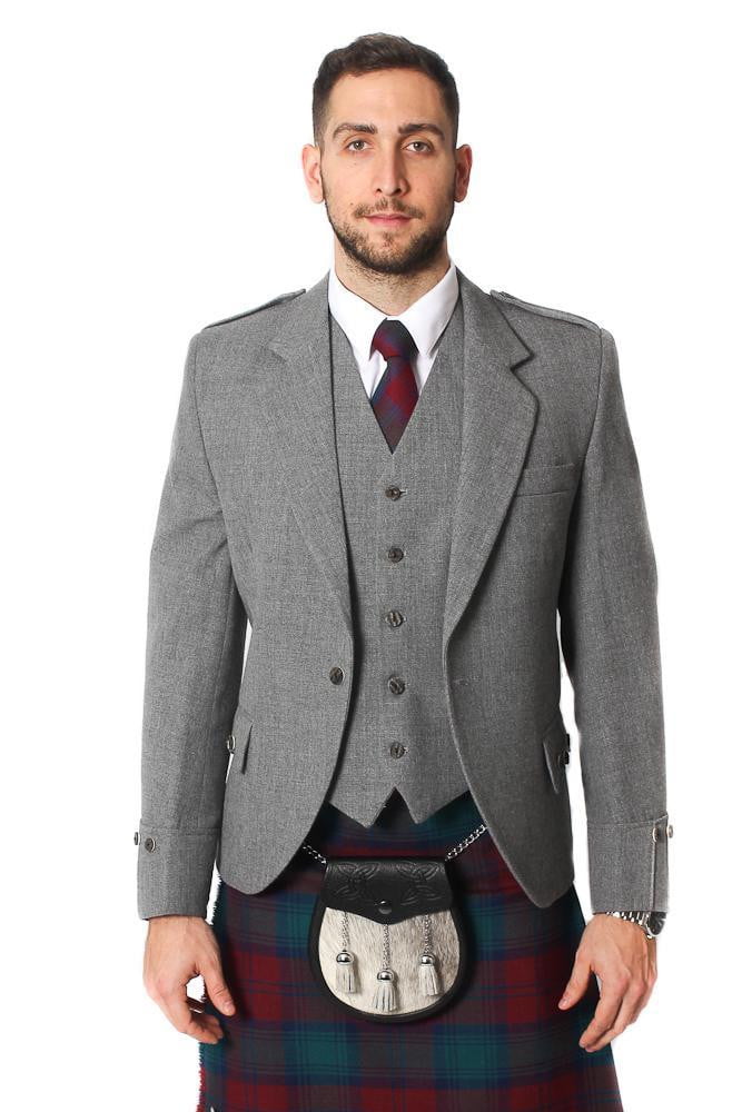 Tweed Argyle Jacket and 5 Button Vest - Light Grey Tweed