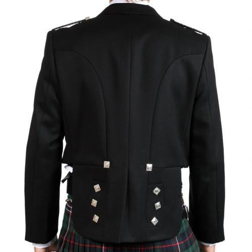 Prince Charlie Jacket, 100% Black Barathea Wool - Imported