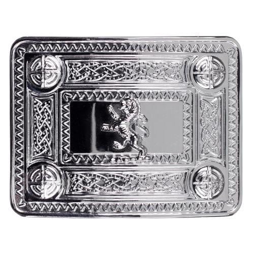 Lion Rampant Celtic Knot Belt Buckle - Chrome Finish